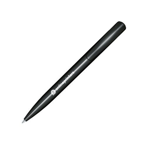Schwarzer Kugelschreiber aus Kunststoff mit glnzender Oberflche und Clip.