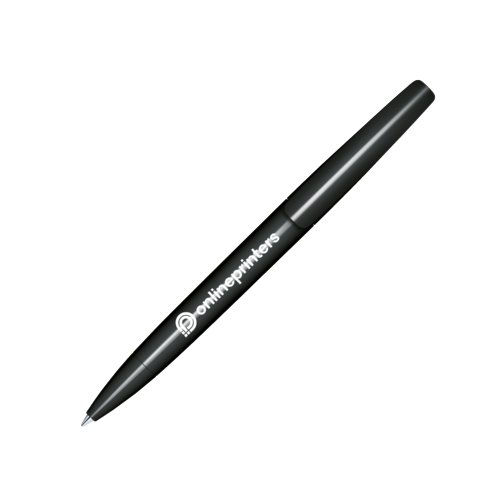 Schwarzer Kugelschreiber aus poliertem Material mit Drehmechanismus.