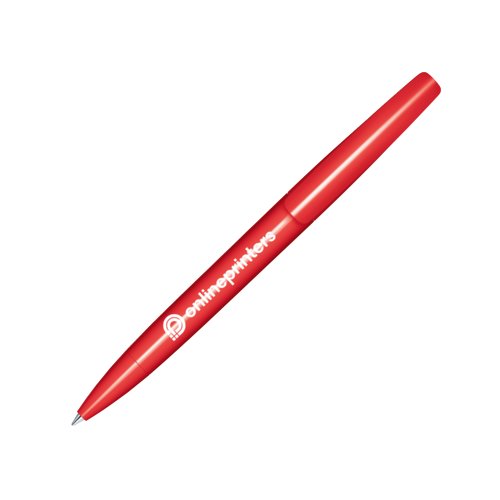 Roter Kugelschreiber mit glnzender Oberflche und Drehmechanismus.