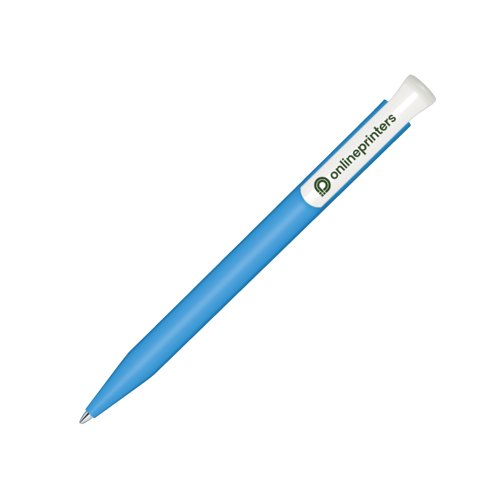 Blauer Bio-Kunststoff Druckkugelschreiber mit Clip.
