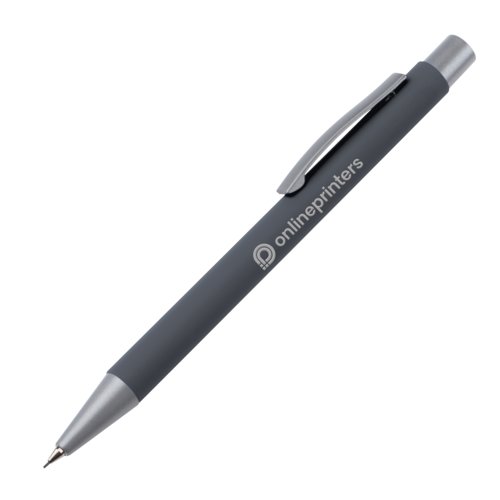 Anthrazitfarbener Druckbleistift mit Clip und Minen.