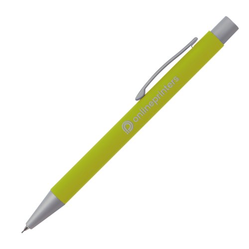 Apfelgrner Druckbleistift mit Clip und Minen.