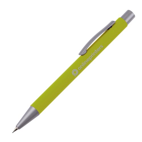 Apfelgrner Druckbleistift mit Clip und Druckmechanik.