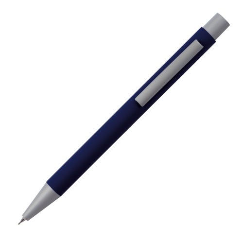 Dunkelblauer Druckbleistift mit Clip und Metallelementen.
