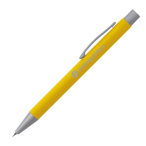 Gelber Druckbleistift mit Clip und Druckmechanik.