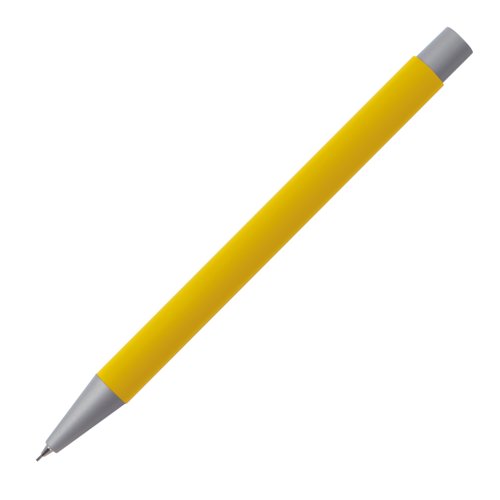 Gelber Druckbleistift mit abnehmbarer Kappe und Clip.