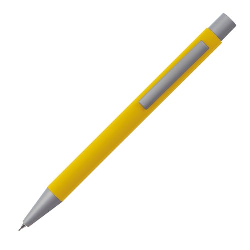 Gelber Druckbleistift aus Kunststoff mit Clip.