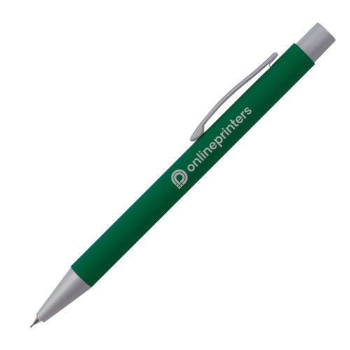 Grner Druckbleistift mit Metallelementen und Clip.