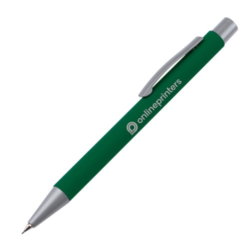 Grner Druckbleistift mit Clip und Druckmechanismus.