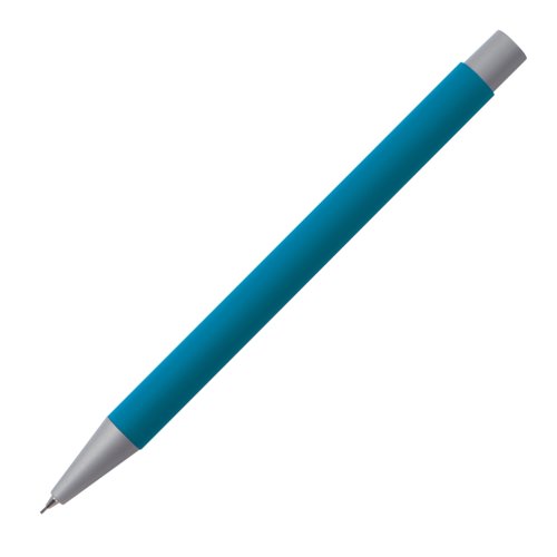 Hellblauer Druckbleistift aus Kunststoff mit Radiergummi.