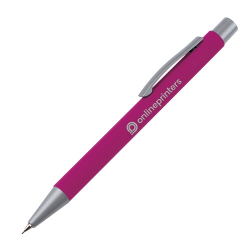 Pinker Druckbleistift mit Clip und Minen.