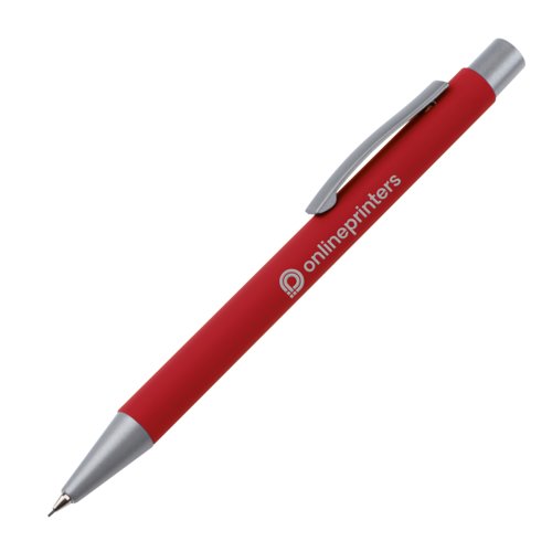 Roter Druckbleistift mit Clip und Mechanismus.
