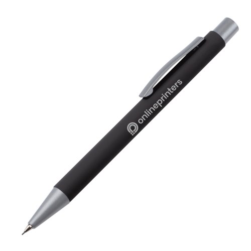 Schwarzer Druckbleistift mit Clip und Minen.