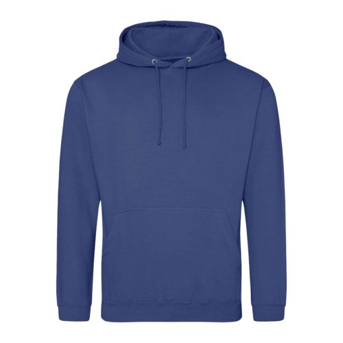 Blauer Baumwoll-Polyester-Hoodie mit Kapuze und Kordelzug.
