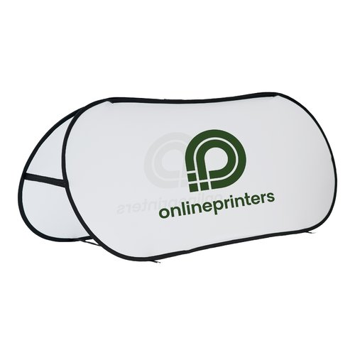 Pop-Out Beachbanner aus Stoff mit flexiblem Rahmen.