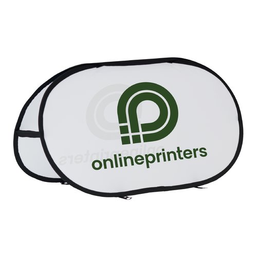 Weies Pop-Out Beachbanner aus Stoff.