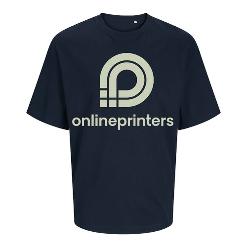 Marineblaues Unisex-T-Shirt aus Bio-Baumwolle mit lockerer Passform.