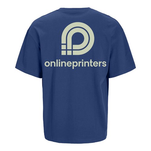 Dunkelblaues Unisex-T-Shirt aus Bio-Baumwolle im Oversized-Schnitt.