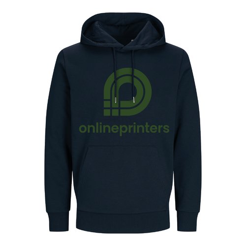 Marineblauer Unisex-Hoodie aus Baumwollmischung mit Kordelzug und Kngurutasche.