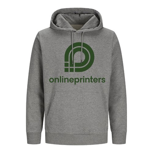 Grauer Stoff-Hoodie, Unisex-Passform, mit Kapuze und Kngurutasche.
