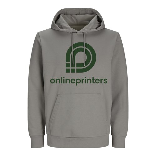 Grauer Baumwoll-Hoodie, Unisex-Schnitt, mit Kapuze und Kngurutasche.