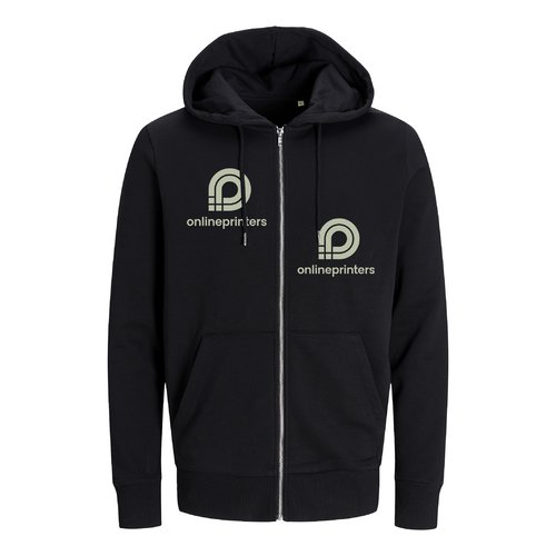 Schwarze Sweatjacke aus Baumwollmischung mit Kapuze und durchgehendem Rei�verschluss.