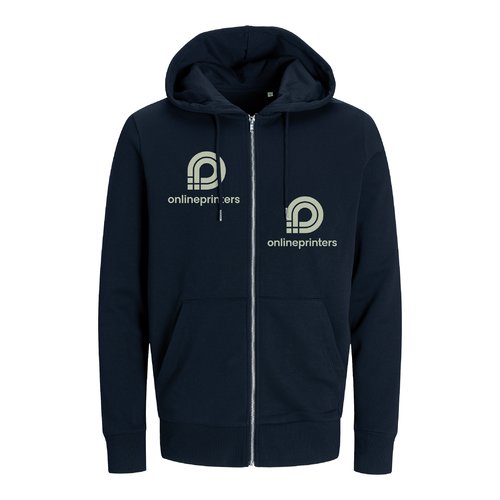 Marineblaue Sweatjacke aus Baumwollmischung mit Kapuze und durchgehendem Rei�verschluss.