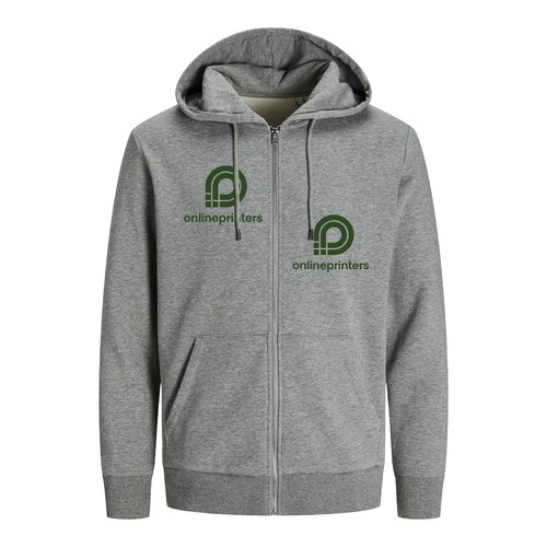 Grau melierte Sweatjacke aus Baumwollmischung mit Kapuze und durchgehendem Rei�verschluss.