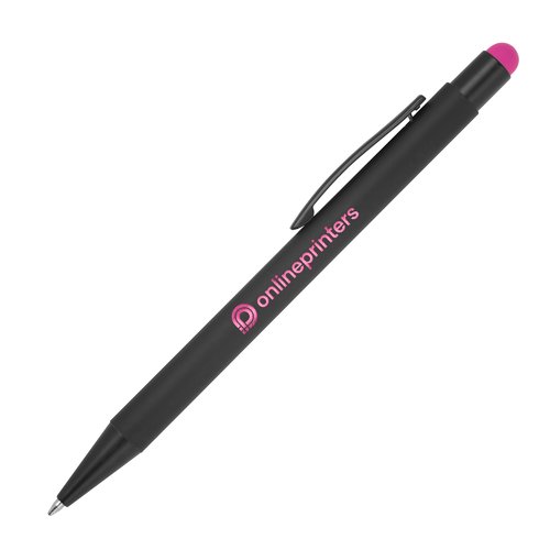 Pinker Metall-Kugelschreiber mit Touchfunktion und Clip.
