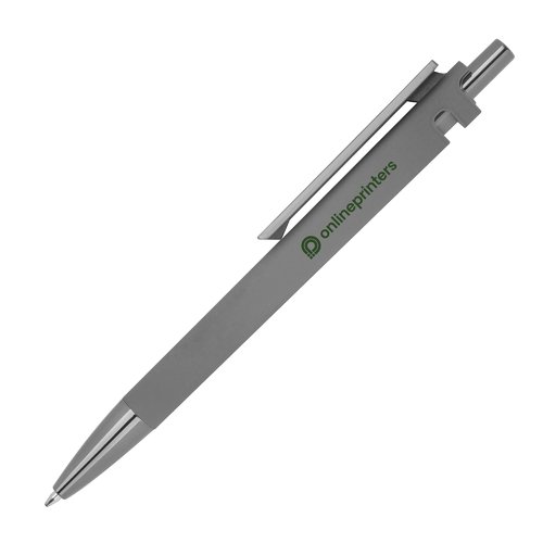 Grauer Kugelschreiber aus recyceltem ABS-Kunststoff mit Clip.