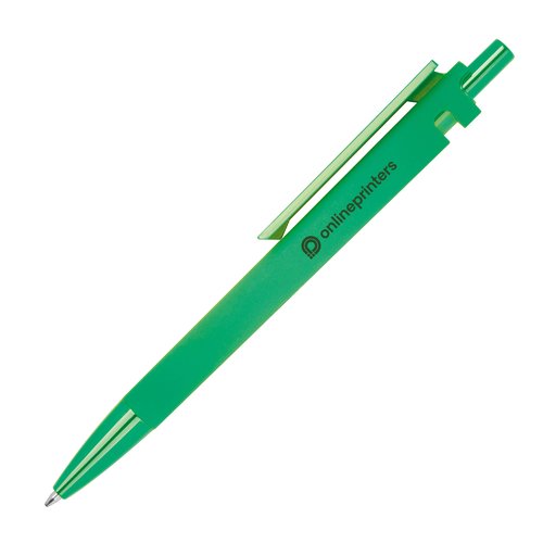 Grner ABS Kugelschreiber aus recyceltem Material mit Clip und Druckknopf.