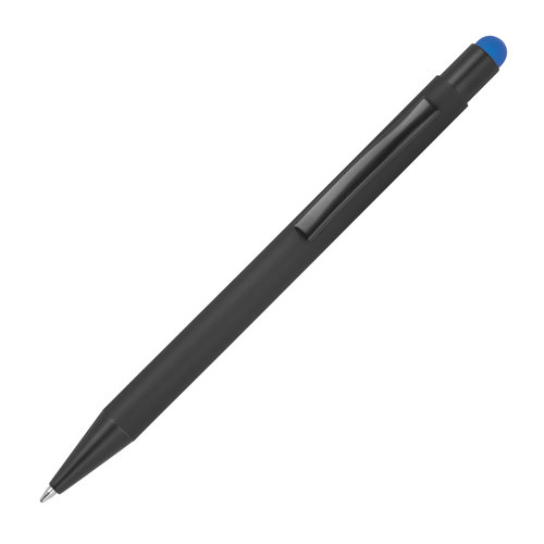 Blauer Metall-Kugelschreiber mit Touchfunktion und Clip.