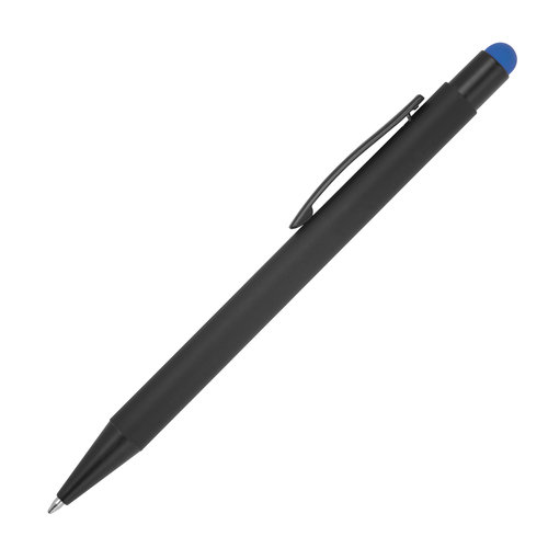 Blauer Metall-Kugelschreiber mit Touchfunktion und Clip.