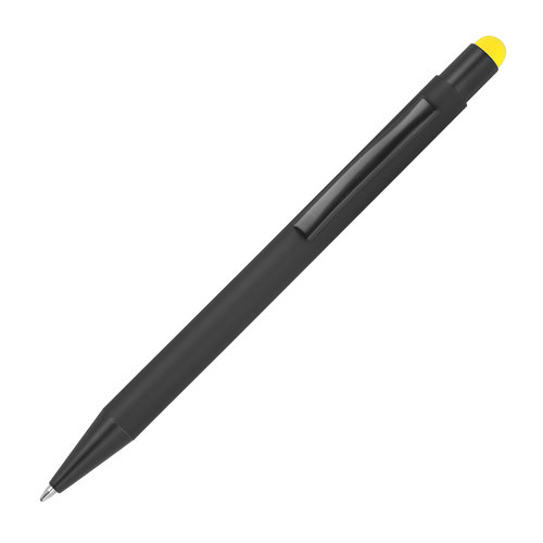 Gelber Metall-Kugelschreiber mit Touchfunktion und Clip.