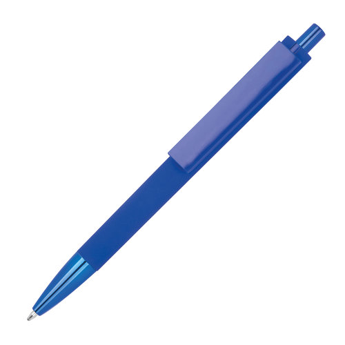 Blauer ABS-Kugelschreiber aus Recyclingmaterial mit Druckknopf.