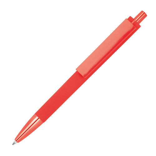 Roter ABS-Kugelschreiber mit Clip und Druckmechanismus.