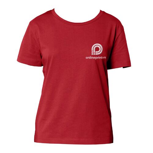 Rotes Damen T-Shirt aus Bio-Baumwolle mit kurzen �rmeln und Rundhalsausschnitt.