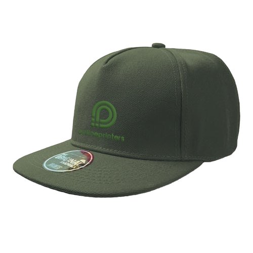 Gr�ne Snapback Cap aus Stoff mit geradem Schirm und verstellbarem Verschluss.