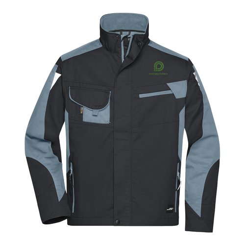 Unisex Arbeitsjacke aus strapazierfhigem Material mit Reiverschluss und mehreren Taschen.