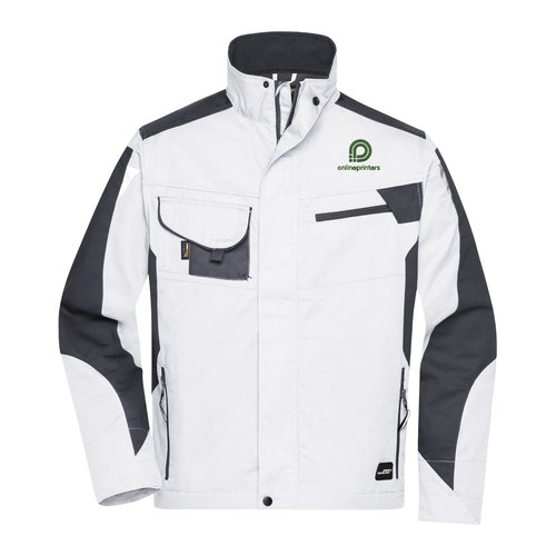 Wei-graue Arbeitsjacke aus Polyester-Baumwolle im Unisex-Design mit mehreren Taschen.