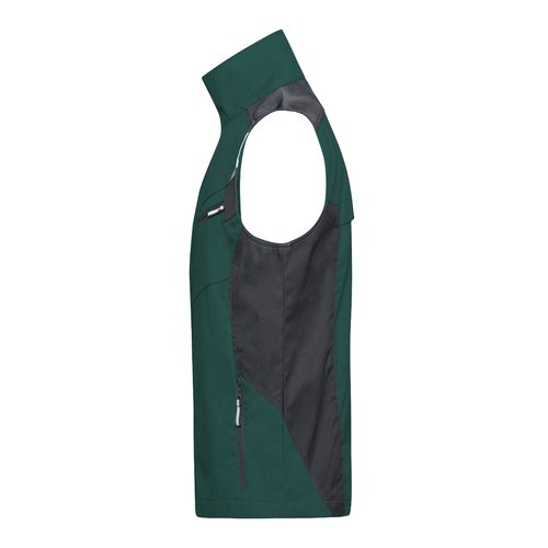 Dunkelgrne/Schwarze Arbeitsweste aus Polyester-Baumwoll-Mischgewebe mit Reiverschlusstaschen.