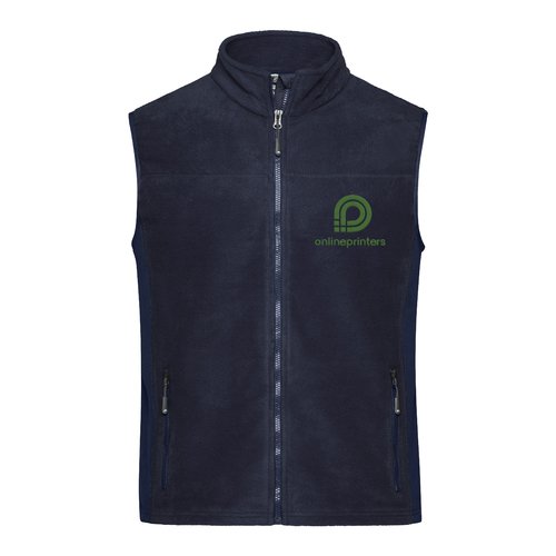 Marineblaue Fleeceweste aus Polyester mit durchgehendem Reiverschluss und Seitentaschen.