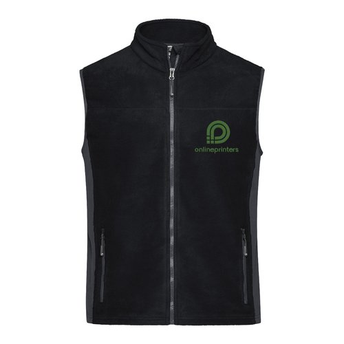 Schwarz-graue Fleeceweste aus Polyester mit durchgehendem Reiverschluss.
