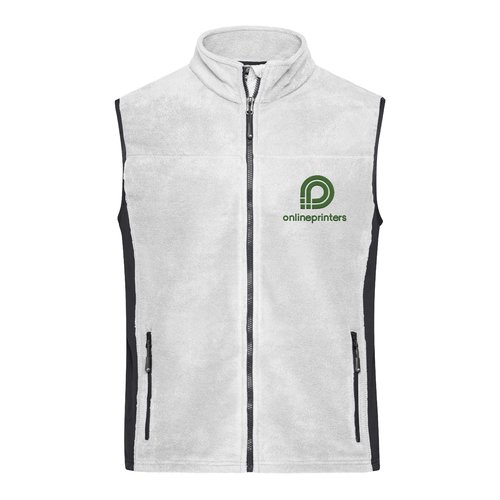 Weisse Fleeceweste aus Polyester fr Herren mit durchgehendem Reiverschluss und Seitentaschen.