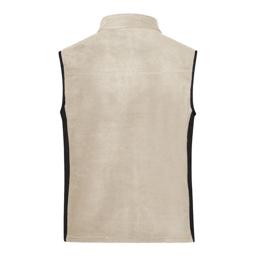 Beige/schwarze Fleeceweste aus Polyester mit Stehkragen.