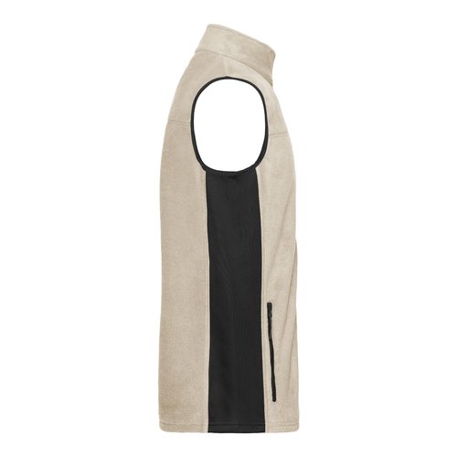 Beige/schwarze Fleeceweste aus Polyester mit Reiverschlusstasche.