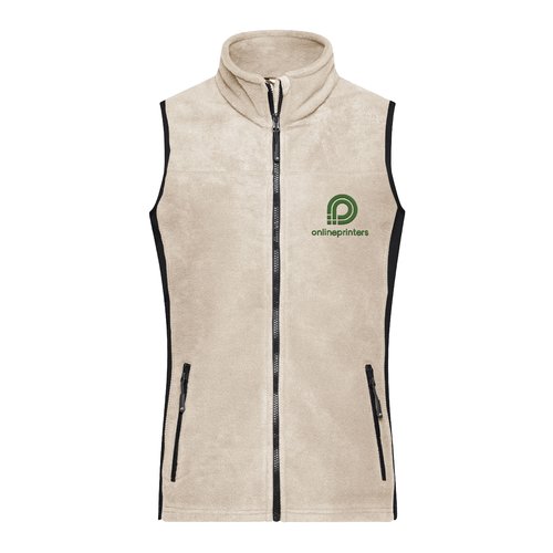 Beige Fleeceweste fr Damen mit durchgehendem Reiverschluss und Seitentaschen.
