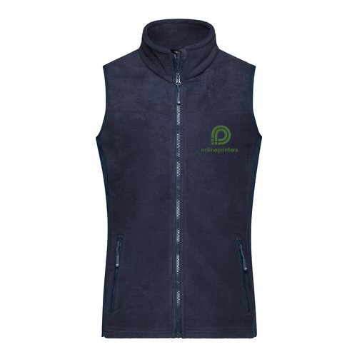 Marineblaue Fleeceweste aus Polyester mit durchgehendem Reiverschluss und Seitentaschen.
