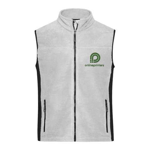 Wei/graue Fleeceweste aus Polyester mit Reiverschluss und Seitentaschen fr Damen.