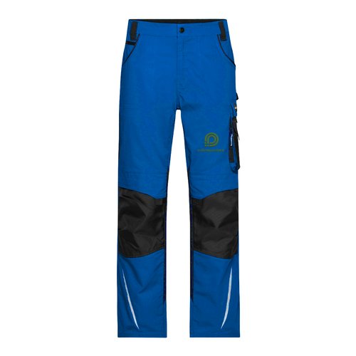 Blaue Arbeits-Hose aus Polyester-Baumwoll-Mischgewebe im lockeren Schnitt mit Taschen.